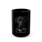 Personalized Mountain Cur black ceramic coffee mug with custom dog name