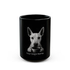 Personalized Miniature Bull Terrier black ceramic coffee mug with custom dog name