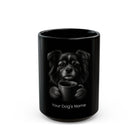 Personalized Tibetan Spaniel black ceramic coffee mug with custom dog name