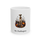 Personalized Sloughi dog Halloween mug, 11oz white ceramic, with custom pet name on front
