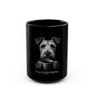 Personalized Fox Terrier black ceramic coffee mug with custom dog name