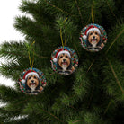 Christmas Dog Ceramic Ornament — Santa Hat Pet Portrait, Personalized Name Plaque