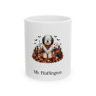 Personalized Polish Lowland Sheepdog Halloween mug, 15oz white ceramic, with custom pet name on front
