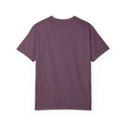 A plain, dark purple heavyweight cotton t-shirt shown from the back.