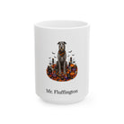 Personalized Scottish Deerhound dog Halloween mug, 15oz white ceramic, with custom pet name on front