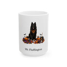 Personalized Belgian Sheepdog Halloween mug, 11oz white ceramic, with custom pet name on front