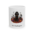 Personalized Poodle dog Halloween mug, 11oz white ceramic, with custom pet name on front