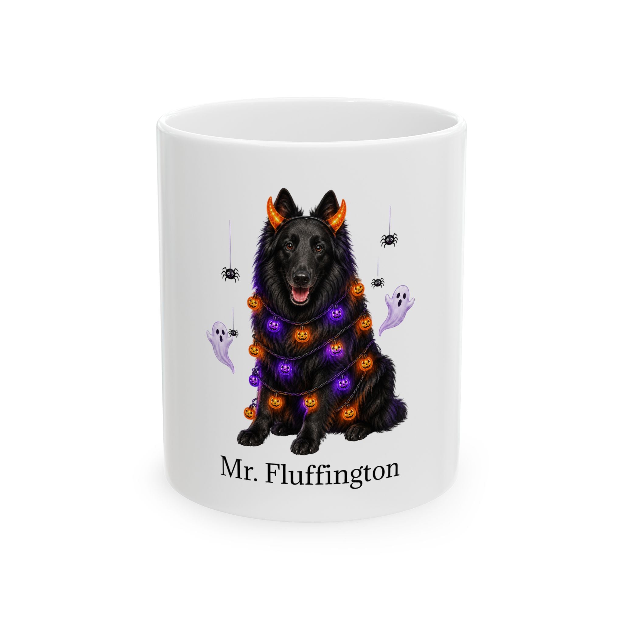 Personalized Belgian Sheep Dog Mug – Custom Pet Name Halloween Gift
