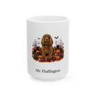 Personalized Sussex Spaniel dog Halloween mug, 15oz white ceramic, with custom pet name on front