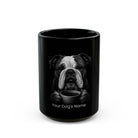 Personalized English Bulldog black ceramic coffee mug with custom dog name