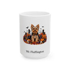 Personalized Yorkshire Terrier dog Halloween mug, 15oz white ceramic, with custom pet name on front