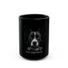 Personalized Karakachan black ceramic coffee mug with custom dog name