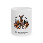 Personalized American Hairless Terrier dog Halloween mug, 15oz white ceramic, with custom pet name on front