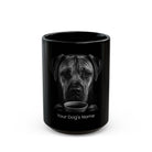 Personalized Alano Español black ceramic coffee mug with custom dog name