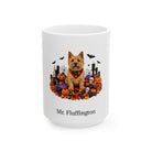 Personalized Norwich Terrier dog Halloween mug, 15oz white ceramic, with custom pet name on front