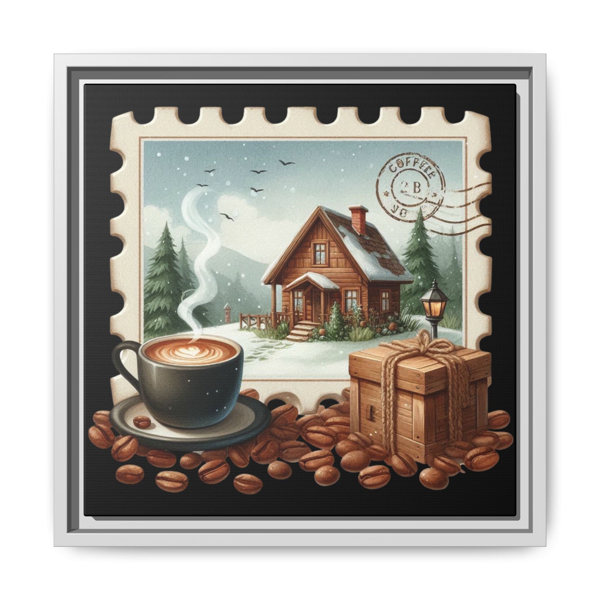 Cozy Cabin Coffee Framed Canvas Wall Art – Rustic Matte Pine Decor
