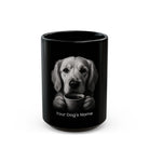 Personalized White Setter black ceramic coffee mug with custom dog name