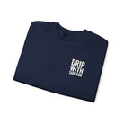 A navy blue crewneck sweatshirt featuring the text Drip With Sarcasm on the chest.