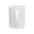 A plain white ceramic mug with a glossy finish shown from the handle side.