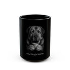 Personalized Spanish Mastiff black ceramic coffee mug with custom dog name