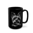 Yorkie Over Coffee — Black Ceramic Mug