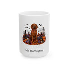 Personalized Redbone Coonhound dog Halloween mug, 15oz white ceramic, with custom pet name on front
