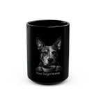 Personalized Lancashire Heeler black ceramic coffee mug with custom dog name