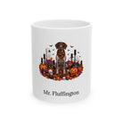 Personalized German Shorthaired Pointer dog Halloween mug, 15oz white ceramic, with custom pet name on front
