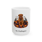 Personalized Dogue de Bordeaux dog Halloween mug, 11oz white ceramic, with custom pet name on front