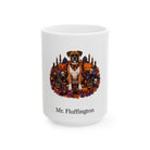 Personalized Boxer dog Halloween mug, 15oz white ceramic, with custom pet name on front