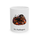 Personalized Dachshund dog Halloween mug, 11oz white ceramic, with custom pet name on front