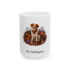 Personalized Brittany dog Halloween mug, 15oz white ceramic, with custom pet name on front