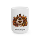 Personalized Munchkin cat Halloween mug, 15oz white ceramic, with custom pet name on front