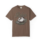 Brown unisex t-shirt featuring a graphic of a frog wearing sunglasses and holding a coffee cup.