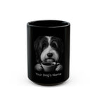Personalized Catalan Sheepdog black ceramic coffee mug with custom dog name