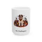 Personalized St. Bernard dog Halloween mug, 15oz white ceramic, with custom pet name on front