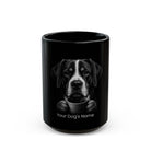 Personalized Greater Swiss Mountain Dog black ceramic coffee mug with custom dog name