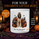 Personalized Afghan Hound Halloween mug with custom dog name and spooky fall design