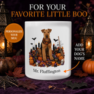 Personalized Airedale Terrier Halloween mug with custom dog name and spooky fall design