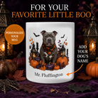 Personalized American Bully Halloween mug with custom dog name and spooky fall design