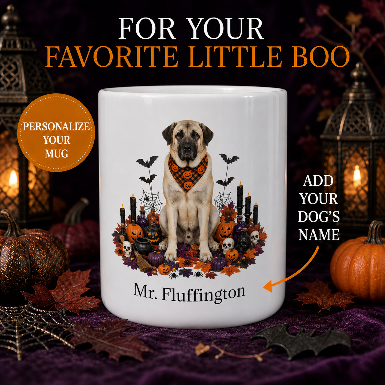 Personalized Anatolian Shepherd Halloween Mug – Custom Dog Name Gift promotional hero showing personalized dog mug