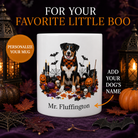 White Appenzeller Sennenhund dog Halloween mug with custom pet name and spooky fall artwork — image 1