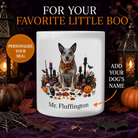 Personalized Australian Cattle Dog Halloween mug with custom name and pumpkin display