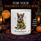 Personalized Australian Cattle Dog Halloween mug with custom name and festive ghost artwork