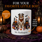 Personalized Australian Shepherd Halloween Mug – Custom Dog Name Gift promotional hero showing personalized dog mug