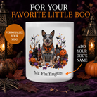Personalized Australian Stumpy Tail Cattle Dog Halloween mug with custom name and pumpkin display