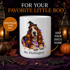 Basset Hound Halloween Mug with custom dog name in a premium Halloween lantern and pumpkin display