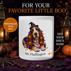 Personalized Basset Hound Halloween mug with custom dog name and spooky fall design
