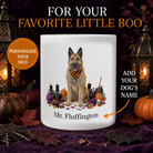 Personalized Belgian Shepherd Laekenois Halloween mug with custom dog name and spooky fall design