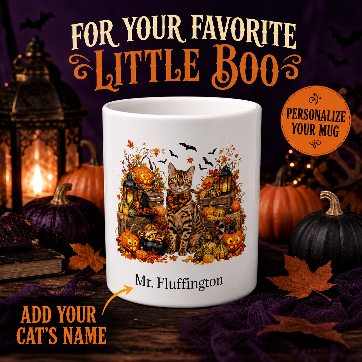 Personalized Bengal Cat Halloween Mug – Custom Name